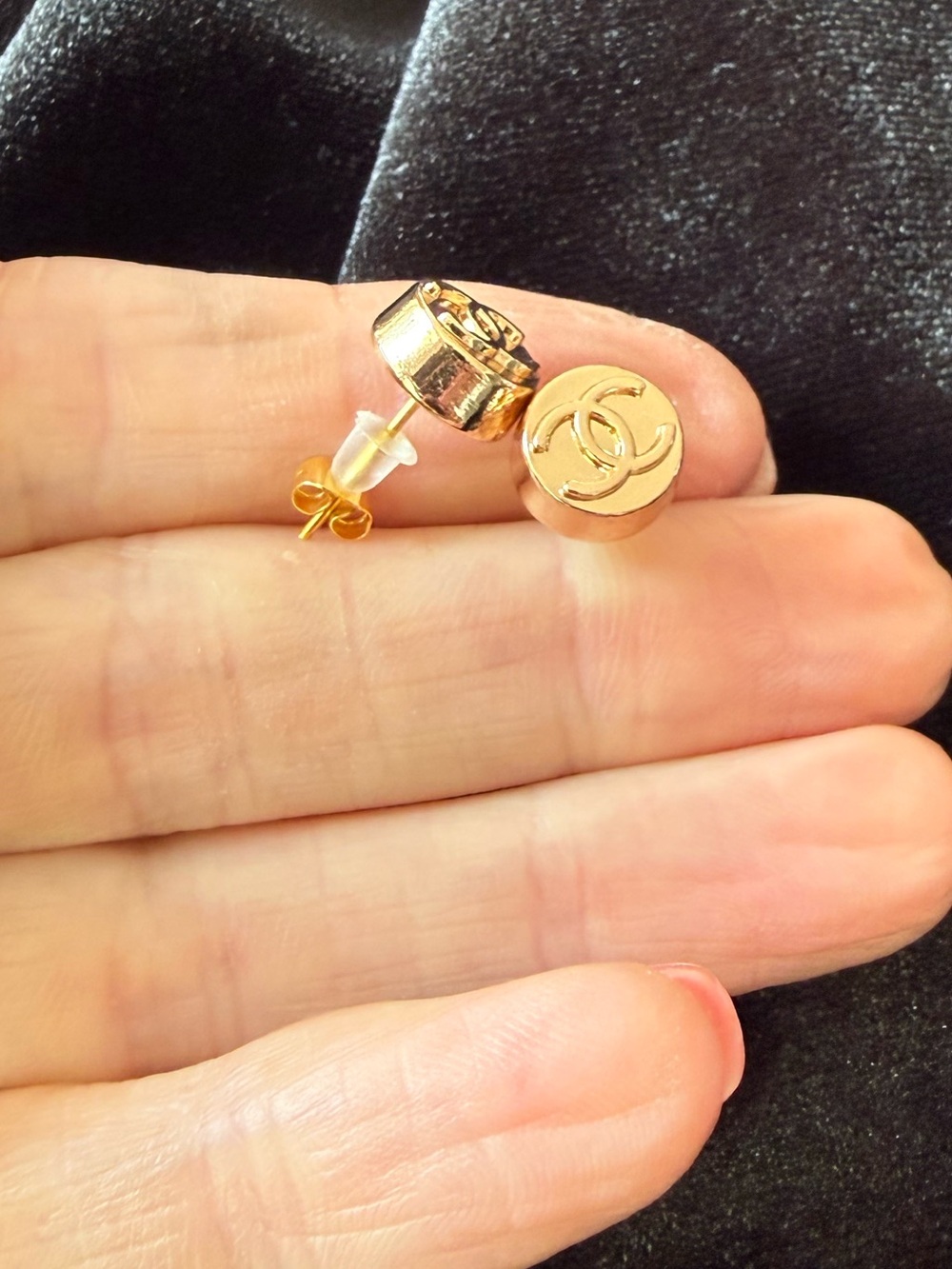 ChaneI Gold Double C Tiny Round Button Stud Earrings - Picture 4 of 8